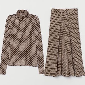 H&M Patterned Skirt & Turtleneck Top Matching Set